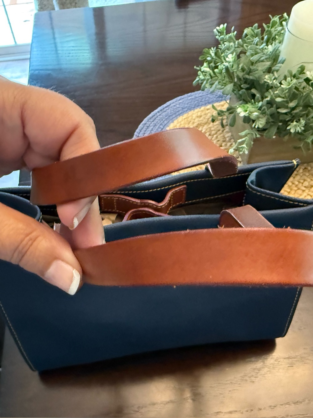 Dooney & Bourke Navy satchel tote bag with Brown Leather Trim - Picture 8 of 16